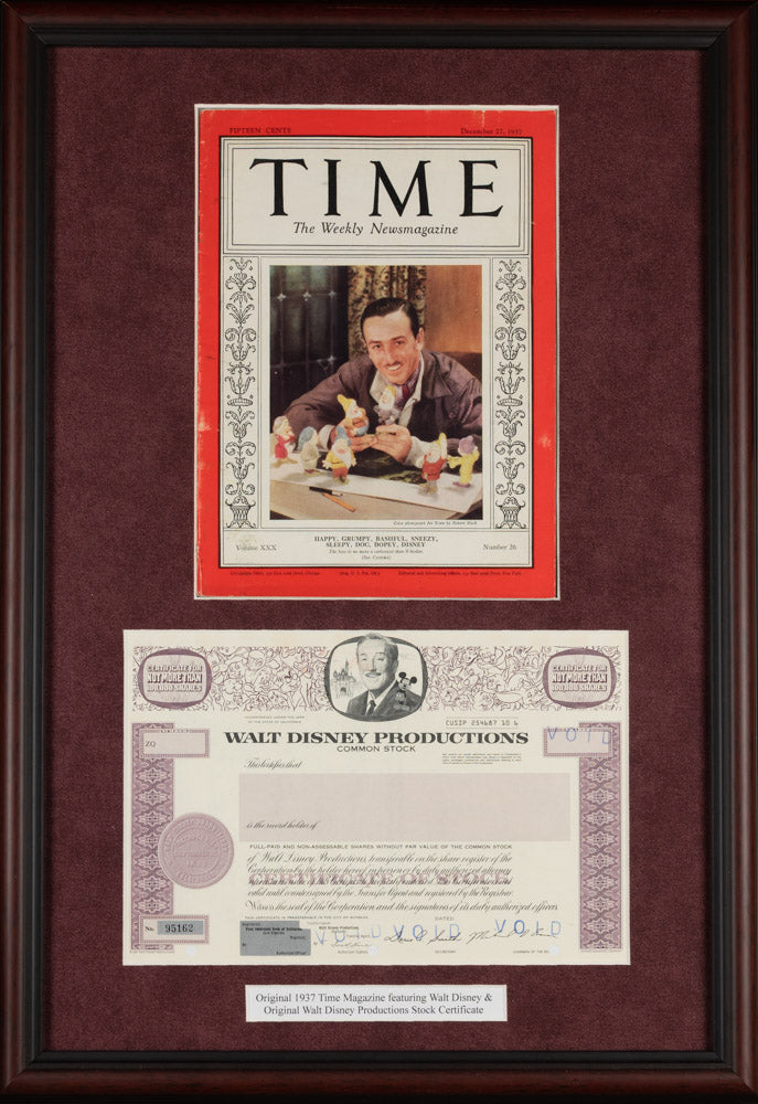 Original Time Magazine & Walt Disney Stock Certificate